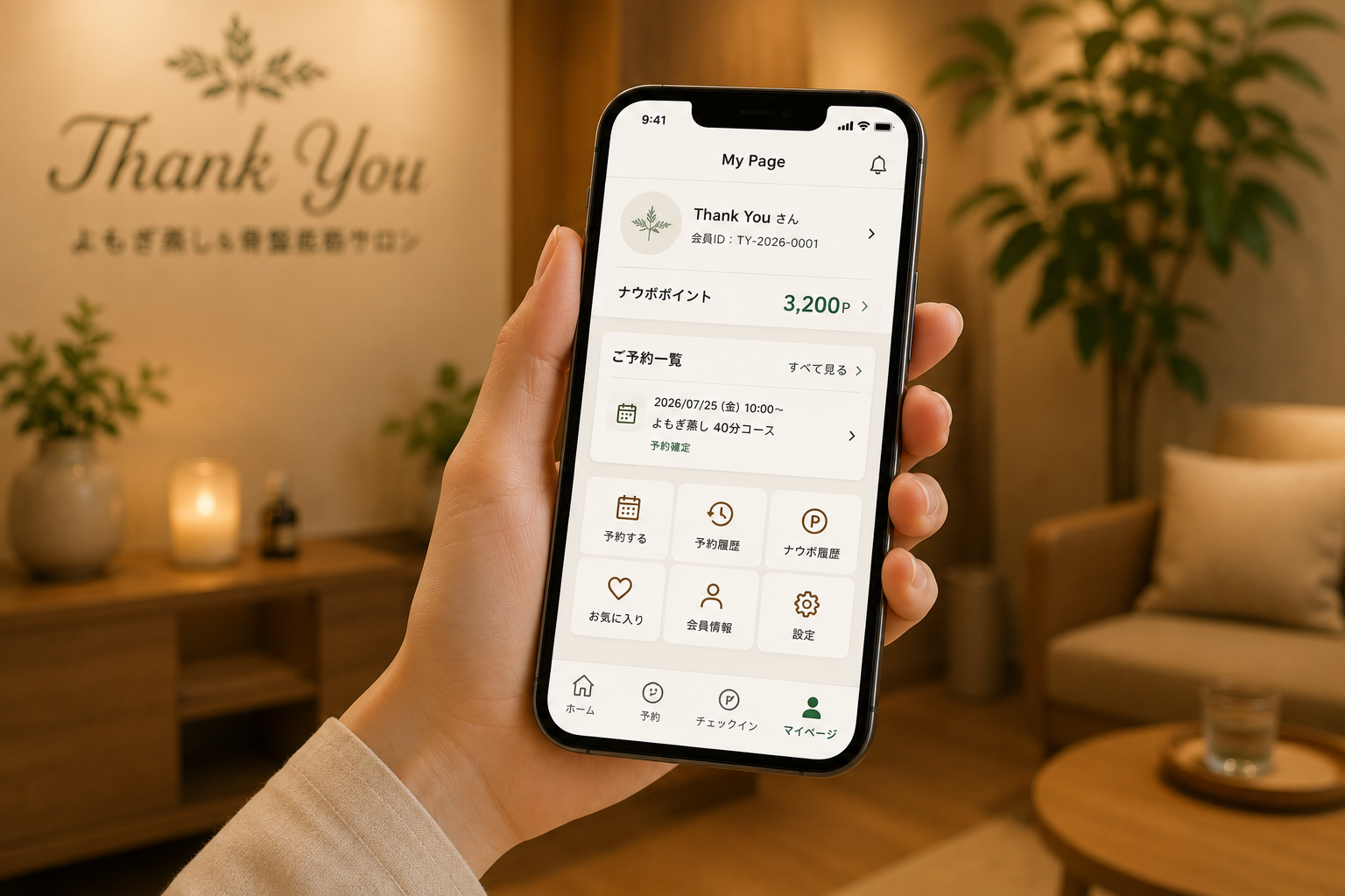 予約・ナウポ・利用履歴を確認できるマイページ画面
